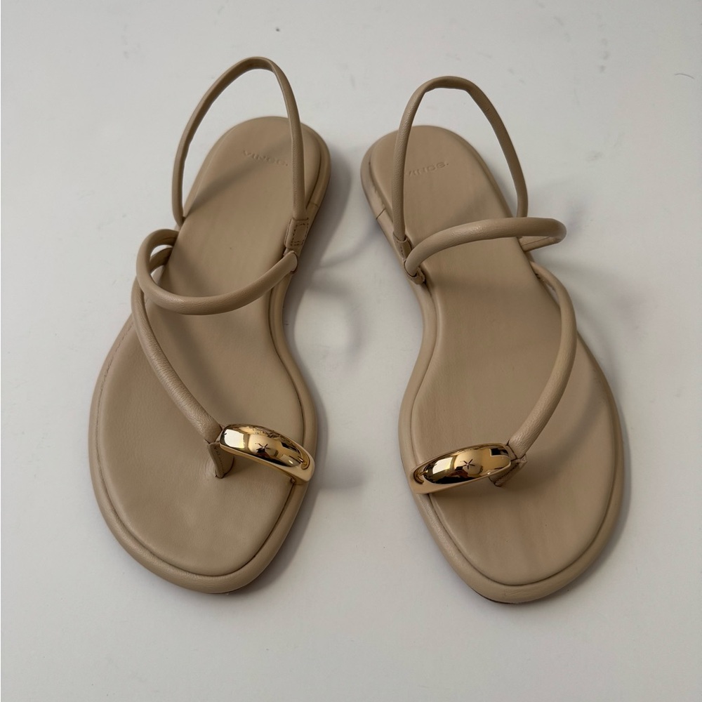 Vince Beige Gold-Accent Minimalist Strappy Sandals